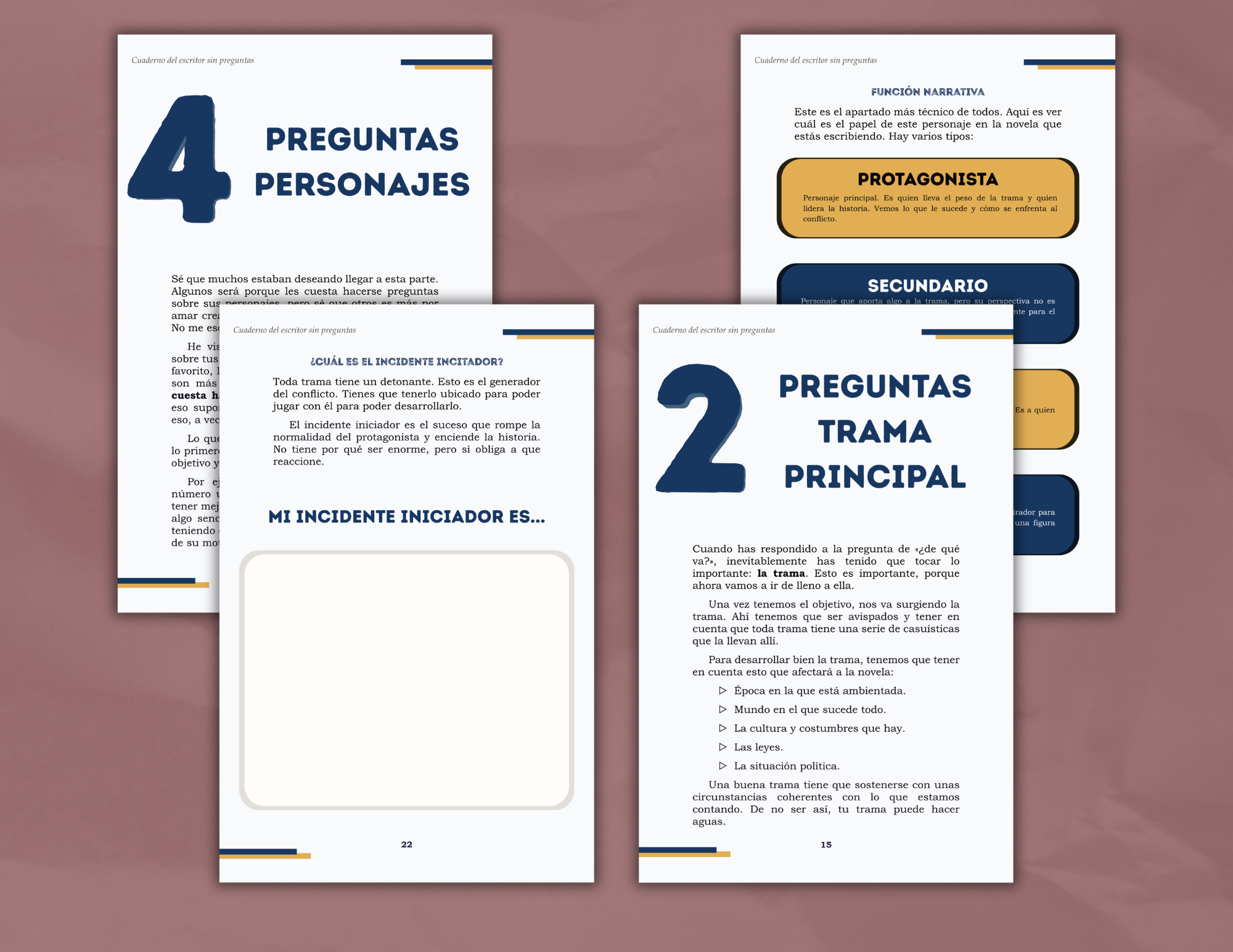 Ejemplos del interior del Cuaderno del escritor sin preguntas